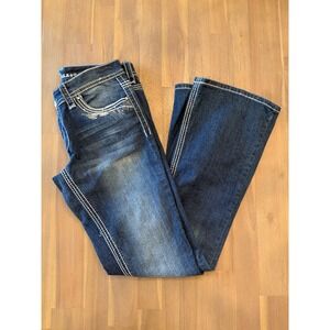 Ariya Jeans Womens 7/8 Dark Wash Bootcut Thick Stitch Rhinestone Low Rise Denim
